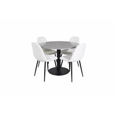 Razzia Dining Table ø106cm - Grey / Black, Polar Fluff Dining Chair - Black Legs  - White Teddy _4