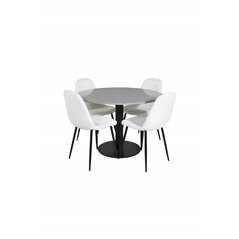 Razzia Dining Table ø106cm - Grey / Black, Polar Fluff Dining Chair - Black Legs  - White Teddy _4