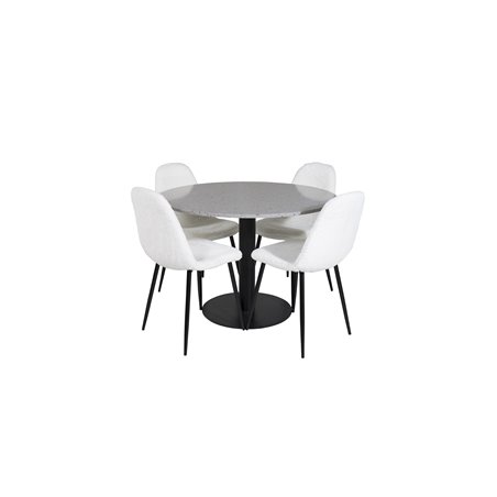 Razzia Dining Table ø106cm - Grey / Black, Polar Fluff Dining Chair - Black Legs  - White Teddy _4