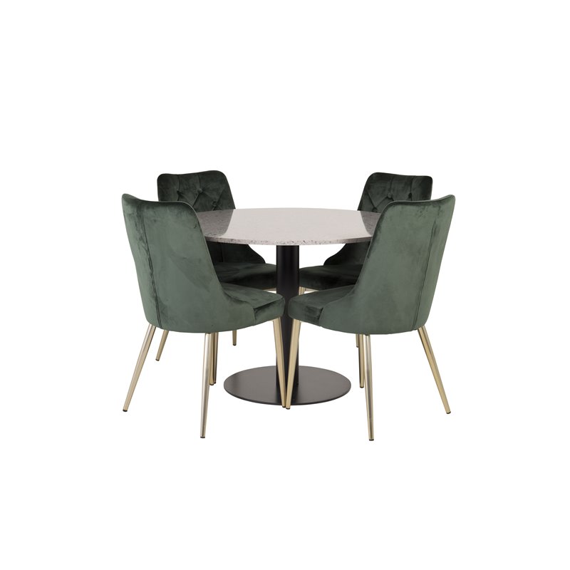 Razzia Dining Table ø106cm - Grey / Black, Velvet Deluxe Dining Chair - Green / Brass_4