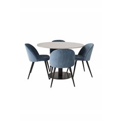 Razzia Dining Table ø106cm - Grey / Black, Velvet Dining Chair - Blue / Black_4