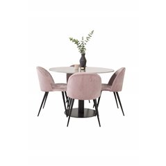 Razzia Dining Table ø106cm - Grey / Black, Velvet Dining Chair - Pink / Black_4