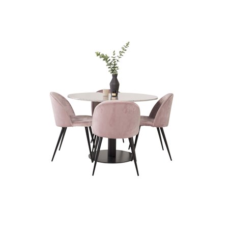 Razzia Dining Table ø106cm - Grey / Black, Velvet Dining Chair - Pink / Black_4