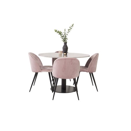 Razzia ruokapöytä ø106cm - harmaa / musta, sametti ruokapöydän tuoli - Pink / musta_4