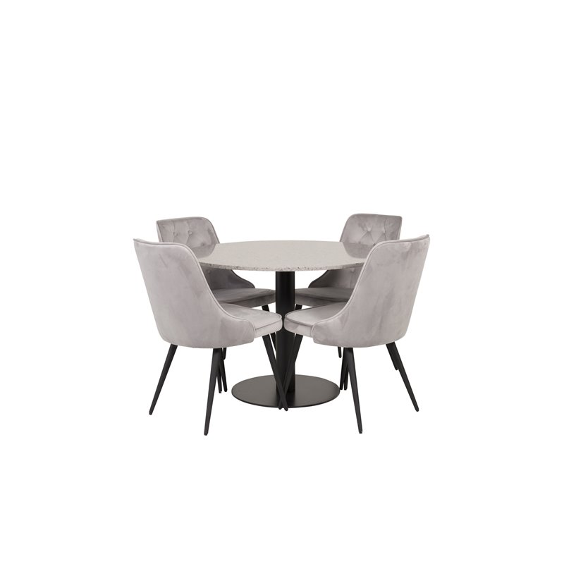 Razzia Dining Table ø106cm - Grey / Black, Velvet Deluxe Dining Chair - Light Grey / Black_4