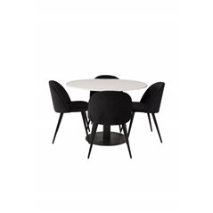 Razzia Dining Table ø106cm - White / Black, Velvet Dining Chair - Black / Black_4