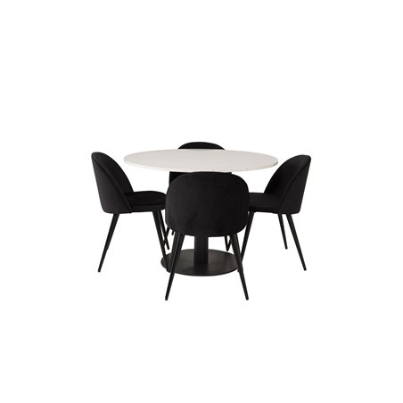 Razzia Dining Table ø106cm - White / Black, Velvet Dining Chair - Black / Black_4