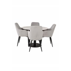 Razzia Dining Table ø106cm - White / Black, Comfort Dining Chair - Grey / Black _4