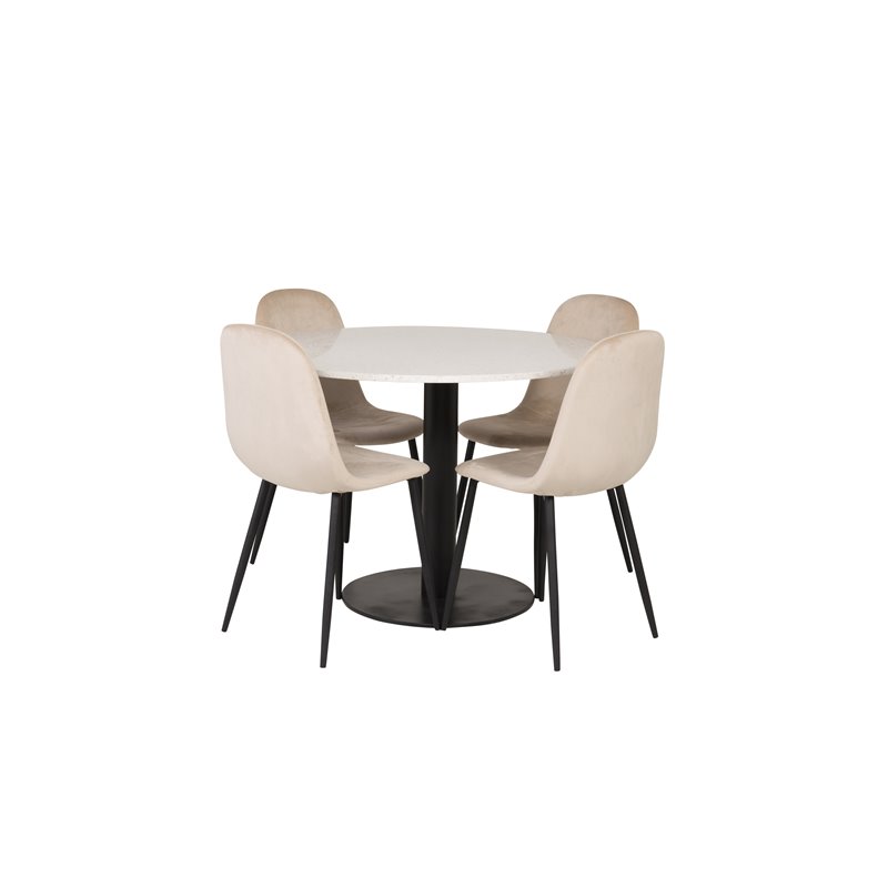 Razzia Dining Table ø106cm - White / Black, Polar Dining Chair- Black legs / Beige Velvet (ersätter 19902-880)_4