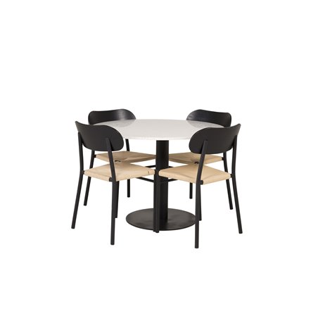 Razzia Dining Table ø106cm - White / Black, Polly Dining Chair - Nature / Black_4