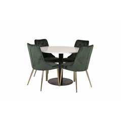 Razzia Dining Table ø106cm - White / Black, Velvet Deluxe Dining Chair - Green / Brass_4