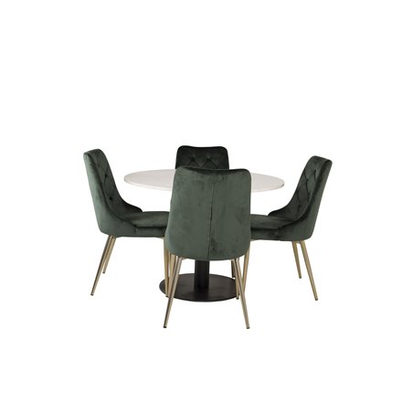 Razzia Dining Table ø106cm - White / Black, Velvet Deluxe Dining Chair - Green / Brass_4