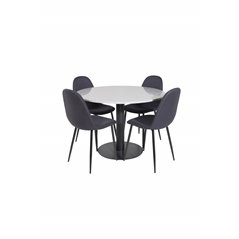 Razzia Dining Table ø106cm - Grey / Black, Polar Dining Chair - Black Legs - Black Fabric_4