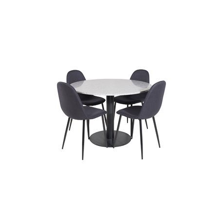 Razzia Dining Table ø106cm - Grey / Black, Polar Dining Chair - Black Legs - Black Fabric_4