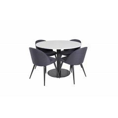 Razzia Dining Table ø106cm - Grey / Black, Velvet Dining Chiar  - Black legs- Black Fabric_4