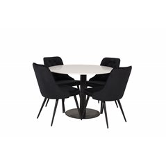 Razzia Dining Table ø106cm - White / Black, Velvet Deluxe Dining Chair - Black / Black_4