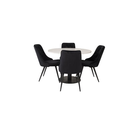 Razzia Dining Table ø106cm - White / Black, Velvet Deluxe Dining Chair - Black / Black_4