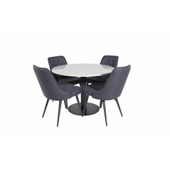 Razzia Dining Table ø106cm - Grey / Black, Velvet Deluxe Dining Chair - Black Legs - Black Fabric_4