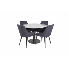 Razzia Dining Table ø106cm - Grey / Black, Plaza Dining Chair - Black Legs - Black Fabric_4