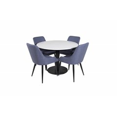 Razzia Dining Table ø106cm - White / Black, Plaza Dining Chair - Black Legs - Blue Fabric_4