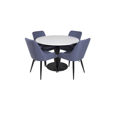 Razzia Dining Table ø106cm - White / Black, Plaza Dining Chair - Black Legs - Blue Fabric_4