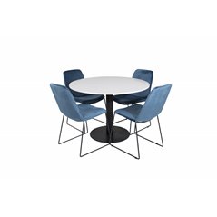 Razzia Dining Table ø106cm - White / Black, Muce  Dining Chair - Black Legs - Blue  Velvet_4