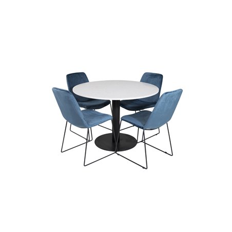 Razzia Dining Table ø106cm - White / Black, Muce  Dining Chair - Black Legs - Blue  Velvet_4