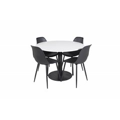 Razzia Dining Table ø106cm - White / Black, Polar Plastic Dining Chair - Black Legs / Black Plastic_4