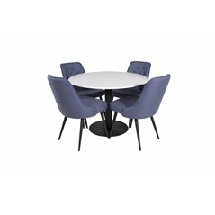 Razzia Dining Table ø106cm - White / Black, Velvet Deluxe Dining Chair - Black Legs - Blue Fabric_4