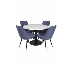 Razzia Dining Table ø106cm - White / Black, Velvet Deluxe Dining Chair - Black Legs - Blue Fabric_4