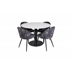 Razzia Dining Table ø106cm - White / Black, Velvet Dining Chair -  Black Flower fabric_4