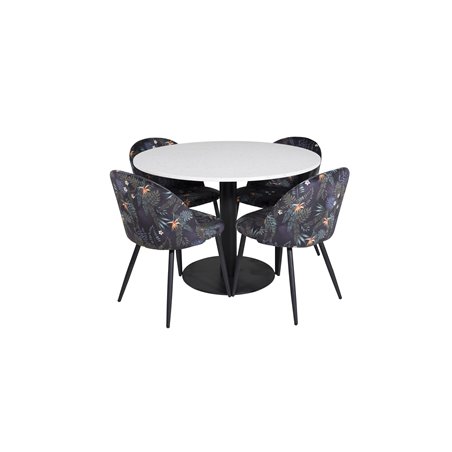 Razzia Dining Table ø106cm - White / Black, Velvet Dining Chair -  Black Flower fabric_4