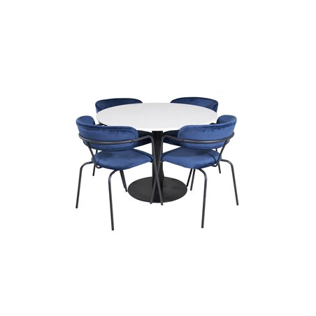 Razzia Dining Table ø106cm - White / Black, Arrow armchair - Black Legs - Blue Velvet_4