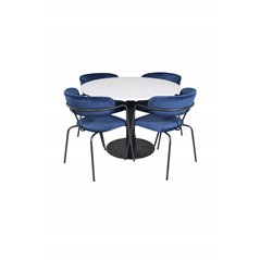 Razzia Dining Table ø106cm - White / Black, Arrow armchair - Black Legs - Blue Velvet_4