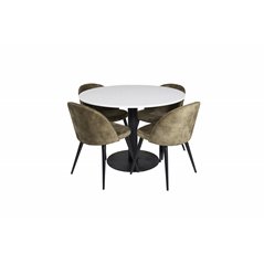 Razzia Dining Table ø106cm - White / Black, Velvet Dining Chiar - Black legs -  Dusty Green Velvet_4