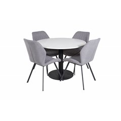 Razzia Dining Table ø106cm - White / Black, Gemma  Dining Chair - Black Legs - Grey Fabric_4