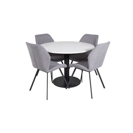 Razzia Dining Table ø106cm - White / Black, Gemma  Dining Chair - Black Legs - Grey Fabric_4