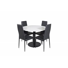 Razzia Dining Table ø106cm - White / Black, Slim High Back Dining Chair - Black Legs - Black PU_4