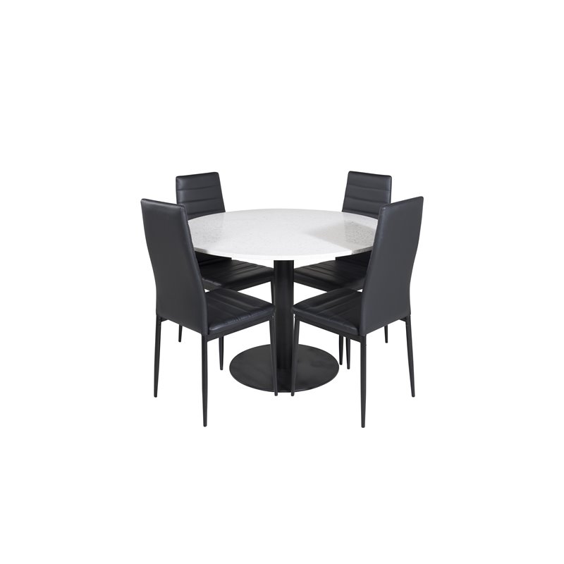 Razzia Dining Table ø106cm - White / Black, Slim High Back Dining Chair - Black Legs - Black PU_4