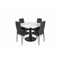 Razzia Dining Table ø106cm - White / Black, Slim High Back Dining Chair - Black Legs - Black PU_4