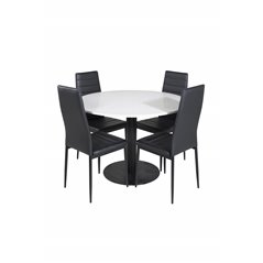 Razzia Dining Table ø106cm - White / Black, Slim High Back Dining Chair - Black Legs - Black PU_4