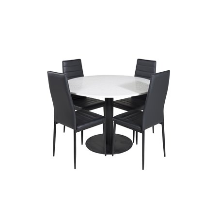 Razzia Dining Table ø106cm - White / Black, Slim High Back Dining Chair - Black Legs - Black PU_4