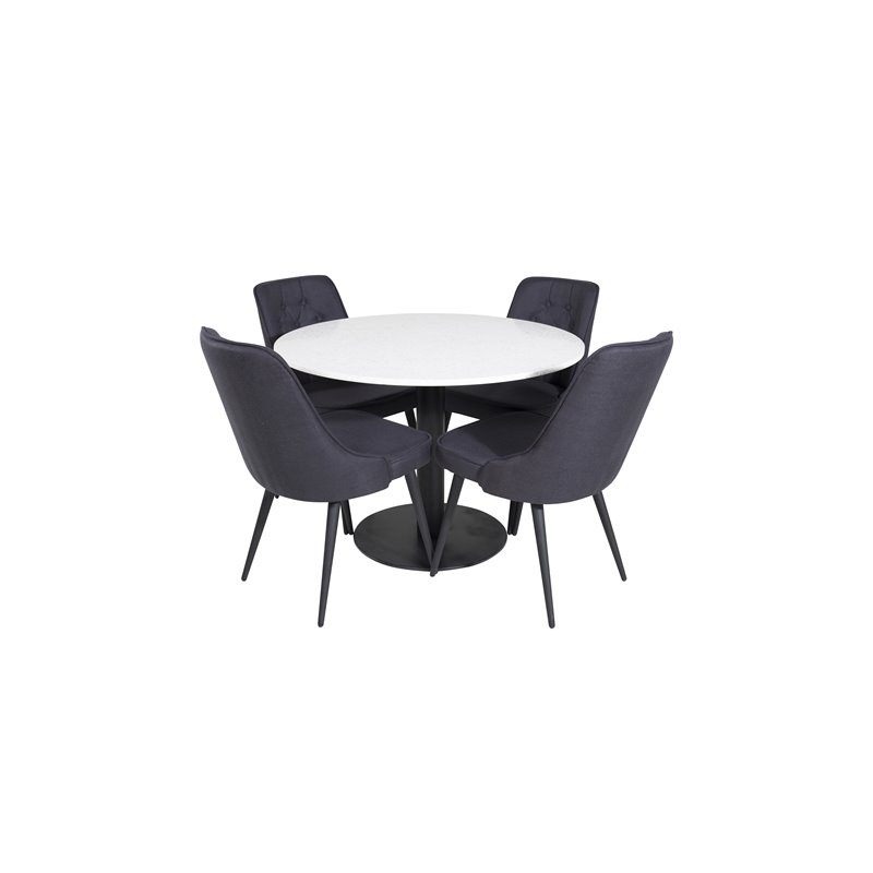 Razzia Dining Table ø106cm - White / Black, Velvet Deluxe Dining Chair - Black Legs - Black Fabric_4