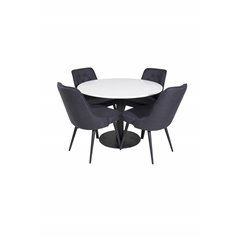 Razzia Dining Table ø106cm - White / Black, Velvet Deluxe Dining Chair - Black Legs - Black Fabric_4