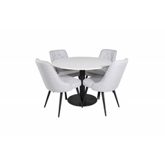 Razzia Dining Table ø106cm - White / Black, Velvet Deluxe Dining Chair - Black Legs - Light Grey Fabric_4