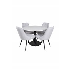 Razzia Dining Table ø106cm - White / Black, Velvet Deluxe Dining Chair - Black Legs - Light Grey Fabric_4