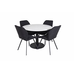 Razzia Dining Table ø106cm - White / Black, Gemma  Dining Chair - Black Legs - Black Fabric_4