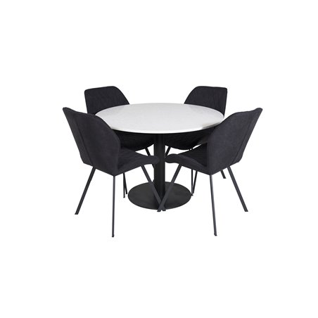 Razzia Dining Table ø106cm - White / Black, Gemma  Dining Chair - Black Legs - Black Fabric_4