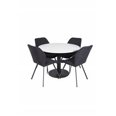 Razzia Dining Table ø106cm - White / Black, Gemma  Dining Chair - Black Legs - Black Fabric_4