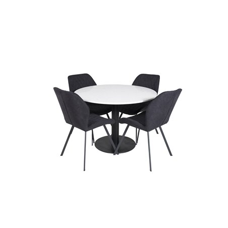 Razzia Dining Table ø106cm - White / Black, Gemma  Dining Chair - Black Legs - Black Fabric_4